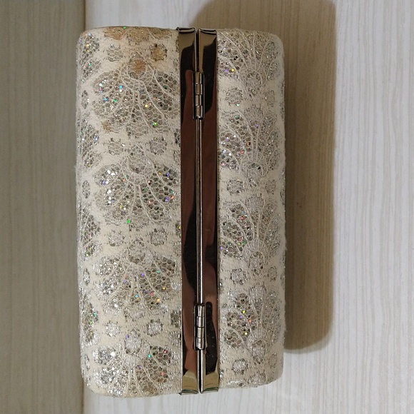 Wedding/Prom Clutch Bag with Corded White Lace, Rhinestones & Iridescent Sequins - Picture 4 of 8